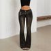 Mokosei Personalized Black Jeans For Women Patchwork Style Slightly Flared Legs Frayed Edges Trend Belt Eyelets_ecoleips.com