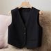 Women's Slim Fit Suit Vest Sleeveless Short Outerwear Red And Gray Autumn Style_ecoleips.com