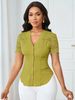 K Fashionable And Versatile Single Breasted Solid Color Slim Fit Embroidered Hollow Short Sleeved Top_ecoleips.com