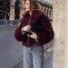 Luxury Faux Fur Coat – Wine Red Short Jacket, Oversized Fit, High-End Velvet-Like Texture, XS-L, Fashionable Streetwear Essential_ecoleips.com