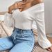 New European And American Cross-border Women's Fashion V-neck Puff Sleeve Elegant Commuter Twist Knit Long-sleeve_ecoleips.com
