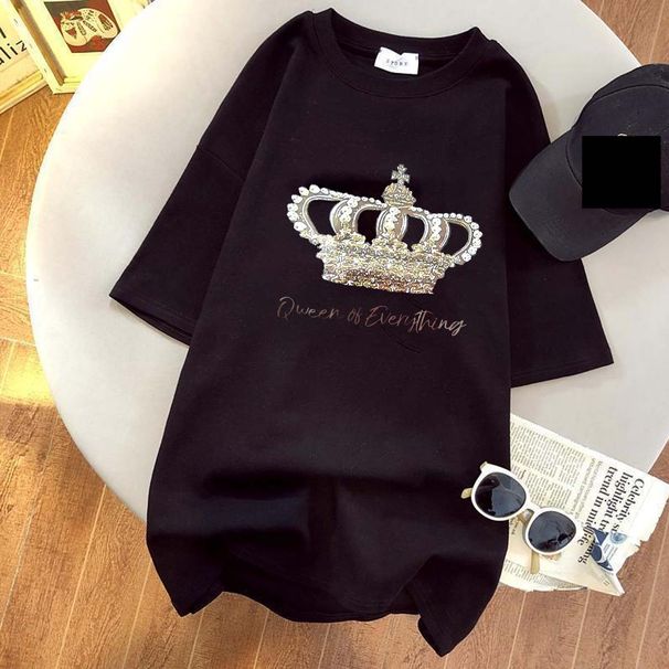 Women's Printed Crown Short Sleeve T-Shirt For Women_ecoleips.com