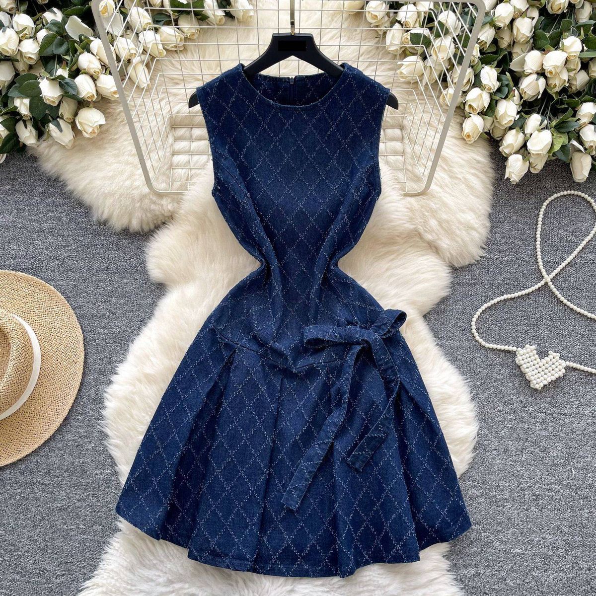 Summer Denim Dress – Bow-Tie Waist Wrap Mini Dress With Ruffled Hem (Breathable Polyester, S-XL)"_ecoleips.com