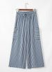 Women's Blue And White Striped Wide Leg Pants Casual Loose Cropped Style With Pockets Spring/Summer New Fashion_ecoleips.com