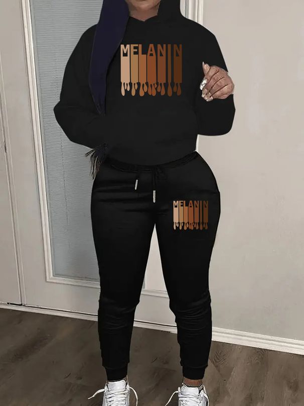 Women's Autumn And Winter Fashionable Casual MELANIN Pattern Printed Thick And Plush Warm Hooded Sweatshirt+sports Pants Set-761_ecoleips.com