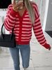 Soft And Skin-friendly Striped Color-blocked Knit Cardigan, Women's V-neck Loose-fitting Slimming Long-sleeved Coat, Versatile Outerwear For Spring And Autumn._ecoleips.com