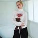 AC758 Heart Print Contrast Color Half High Collar Long Sleeve T-Shirt Slim Fit Casual Simple Top For Everyday Wear_ecoleips.com
