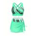 Aria Basics ✅ European And American Style Plus-size Tankini Three-piece Skirted Bikini With Printed Ruffles For Women_ecoleips.com