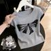 Fashionable Ice Silk Knit Top Thin And Stylish Bow Tie Short Sleeved T Shirt New Summer Style Plus Size Women's Clothing_ecoleips.com