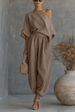 Women's Loose Fitting Wide Leg Casual Top And Lantern Pants Set Spring Cotton Linen Blend_ecoleips.com