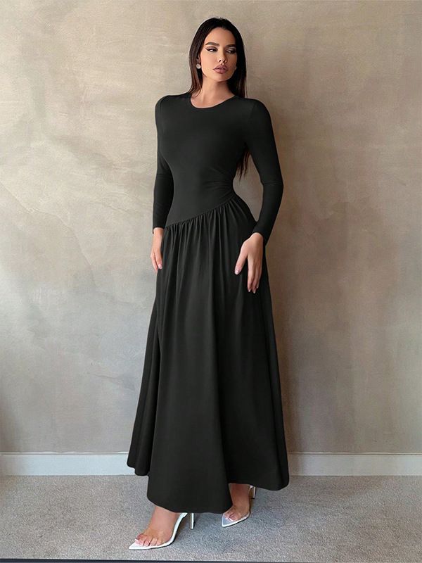 Women's Clothing Fashionable And Elegant Elegant Long-Sleeve Knit Dress For Women – Wrinkle-Resistant A-Line Midi Dress (Beige/Black/Red) – S/M/L/XL_ecoleips.com