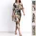 2026 Spring New Women's Clothing European And American Style Fashionable Casual Slim-Fit Tie-Waist Printed Dress_ecoleips.com