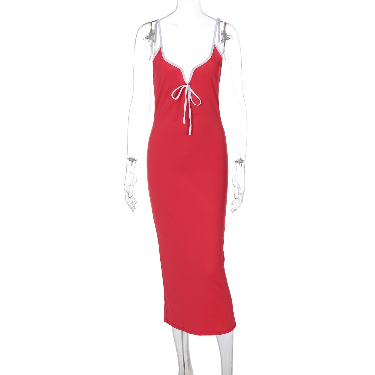 2025 Summer New Fashion Women's V-Neck Mid-Length Slim Fit Bodycon Strap Dress For Wholesale_ecoleips.com