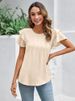 K Women's Formal Casual Pleated Short Sleeve Round Neck Blouse Business Work Shirt_ecoleips.com