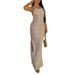 Women's Clothing Spring And Summer New Women's Casual Halter Neck Sexy Backless Knitted Side Slit Design Dress_ecoleips.com