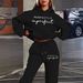 Women's Fashionable Casual Street Dance Wear Autumn/Winter Hooded Sweatshirt And Sweatpants Set Warm Perfect Letter Print Streetwear_ecoleips.com