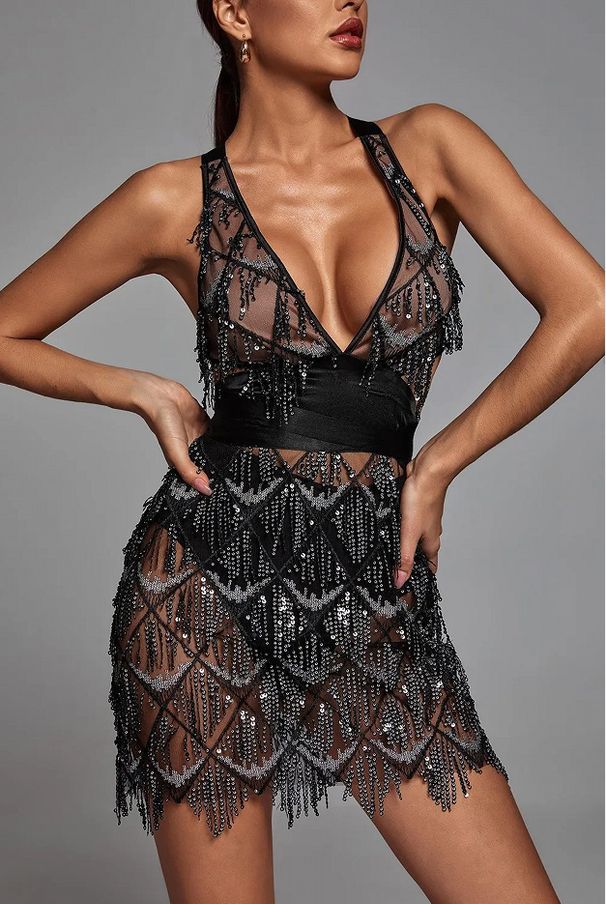 Women's Clothing New Bandage Dress Puff Sleeves Slim Fit Split Temperament Tassel Women's Mid Length Skirt_ecoleips.com