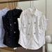 Statement Beaded Embroidery Blouse Women's Short Sleeve Top Loose Fit Flattering Chic Tunic Shirt_ecoleips.com
