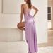 Women's Clothing Solid Color Suspender Hollow Back Strap Fishbone Waist Slit Pleated Long Skirt_ecoleips.com