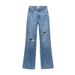 Women's Clothing New Slim High Waist Straight Trousers Ripped Decorative Wide Leg Jeans_ecoleips.com