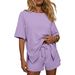 Women's Fashion Round Neck Short Sleeve Top With Pocket Short Sleeve T-Shirt Set New Style_ecoleips.com