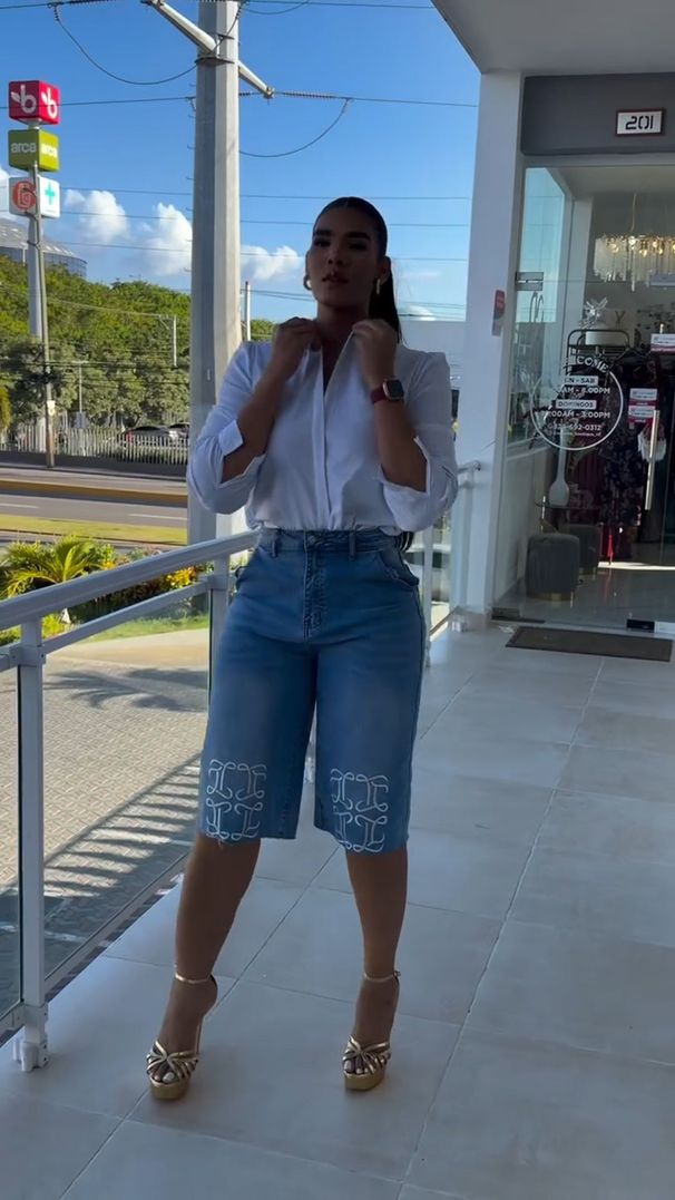 Women's High-Waisted Denim Shorts | Embroidered 3d Pattern Blue Stretch Cotton | Vintage Straight Leg 5-Inch Inseam Casual Summer Shorts_ecoleips.com