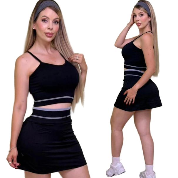 Brand Logo High-Elastic Slim-Fit Camisole + Anti-Exposure Short Skirt Sports Two-Piece Set Q6367_ecoleips.com
