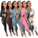 Women's Clothing Fashion Vest With Zipper And Thumb Buckle 3-Piece Workout Set – Zip-Up Sports Bra, Thumbhole Long Sleeve & High-Waisted Leggings_ecoleips.com