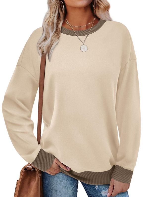 Women's Autumn-Winter Striped Long-Sleeved Blouse With Loose Round Neckline And Contrasting Colors_ecoleips.com