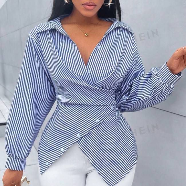 Women's Clothing Hot Sale New Spring And Summer Fashion Sexy Versatile Striped Long Sleeved Women's Shirt_ecoleips.com