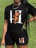 Summer Women's Casual And Fashionable Teddy Bear Print Loose T-shirt+shorts Two-piece Sportswear Suitable For Daily Wear-44_ecoleips.com
