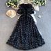 High-End French Style 3D Floral Puff Sleeve Dress Elegant Ethereal Mesh Long Women's Dress_ecoleips.com