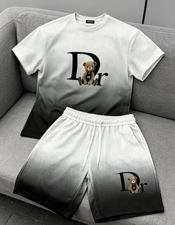 Women's Clothing DR Bear Friendly 3D Digital Print Short Sleeved Shorts Set, Round Neck, Loose Fit, Casual, Trendy New Style For Young People._ecoleips.com