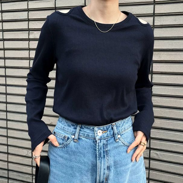 Women's Clothing Women's Off-Shoulder Round Neck Ribbed Knit Base Layer Top Long Sleeves Slim Fit For Commuting Spring Autumn Design_ecoleips.com