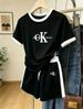 Women's Clothing Retro Suit Women's Summer New Loose Letter Print Short Sleeved Shorts Sports Leisure Two Piece Suit Ins_ecoleips.com