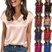 Women's Satin V-Neck T-Shirt Soft Polyester Casual Top Available In 12 Colors_ecoleips.com