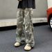 American Retro Camouflage Jeans For Women 2024 New Niche Design Loose Flared Cargo Pants Trendy_ecoleips.com