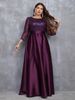 Women’s Clothing Round Neck Long Sleeve Sequined Satin Long Swing Dress Evening Dress Prom Dress Party Dress_ecoleips.com