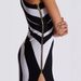 Autumn And Winter Black And White Striped Sexy High Split Shoulder Dress Simple And Fashionable_ecoleips.com
