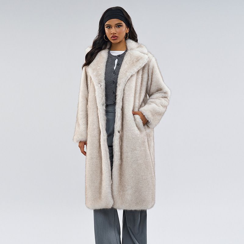 Women's Clothing White Bottom Purple Dyed Fur Fashion Autumn And Winter New Thick Long Coat Imitation Fur Coat_ecoleips.com