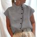 Women's Clothing Button Cotton And Linen Stand Collar Casual Shirt Comfortable Short Sleeve Shirt_ecoleips.com