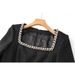 Women's Clothing Spot autumn and winter new black coarse spinning square collar nail beading decoration waist long sleeve slim dress small dress_ecoleips.com