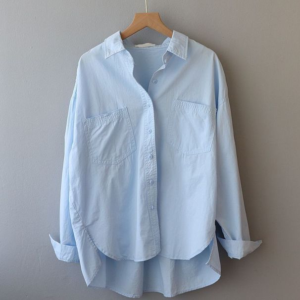 Women's Clothing Spring And Autumn Gentle Layered Tops Soft Milk Blue Loose Slim Casual Western Shirt Women_ecoleips.com