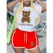Women's Stylish Sporty T-Shirt & Shorts Set - Breathable Polyester, Trendy Color Block, S-5XL (White/Black/Red/Green/Gray/Khaki)_ecoleips.com