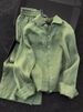 Women’s Linen Shirt & Wide-Leg Pants Set – Breathable Spring/Summer Two-Piece Outfit In Sage Green_ecoleips.com