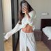 Beige Knitted Loose Sleeve Long Pants Wearable Pajamas Two-Piece Set European And American Autumn New Home Wear For_ecoleips.com