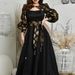 Women's Clothing Spring And Summer Women's Clothing Sexy Printed Gold Satin Ball Swing Dress Dress_ecoleips.com