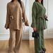 Women's Clothing Elegant Casual Two-Piece Set High Waist Wide Leg Pants With Belted Top Stretchy Comfortable Office Daily Wear (Multiple Colors Sizes)_ecoleips.com