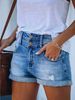 Classic Blue Denim Shorts For Women Double Button Slim Fitting Casual Multi Craftsmanship Design Suitable For All Seasons_ecoleips.com