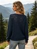 Navy Boat Neck Hollow Pit Rib Knit Sweater, Loose Lightweight Breathable Micro Hole Soft Skin-touch Long Sleeve Pullover_ecoleips.com